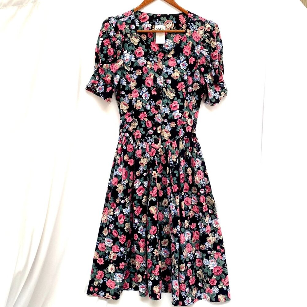 Vintage Style My Way Shabby Chic Floral Dress Size 5/6 Pink Roses Prairiecore